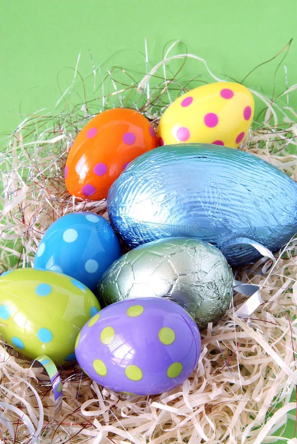 Chocolate easter eggs in straw