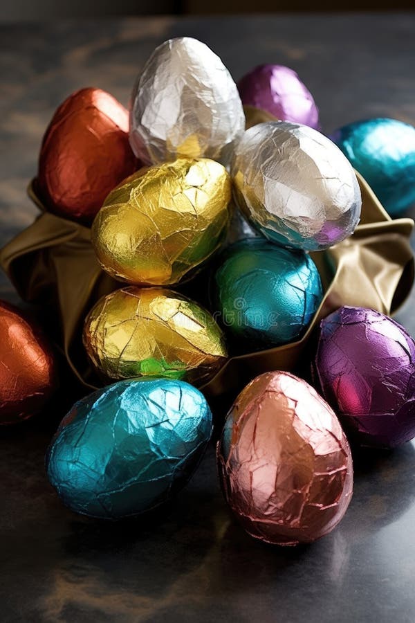 Chocolate Easter Eggs Wrapped in Shiny Foil Stock Photo Image of
