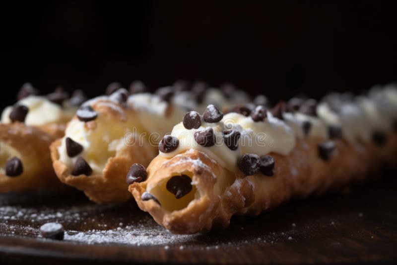 Chocolate Eclairs with Cream and Chocolate Chips, Selective Focus Made with Generative AI