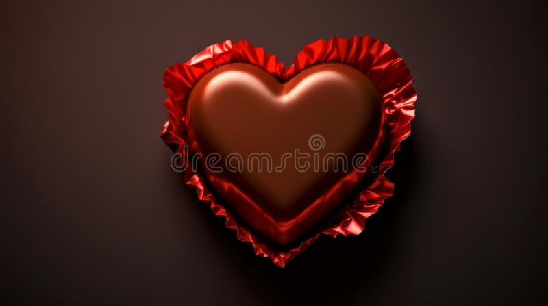 Chocolate en forma de corazón envuelto en una lámina brillante sobre fondo oscuro stock de ilustración