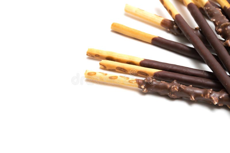 Chocolate Filled Biscuit Sticks on White Background Dessert Image