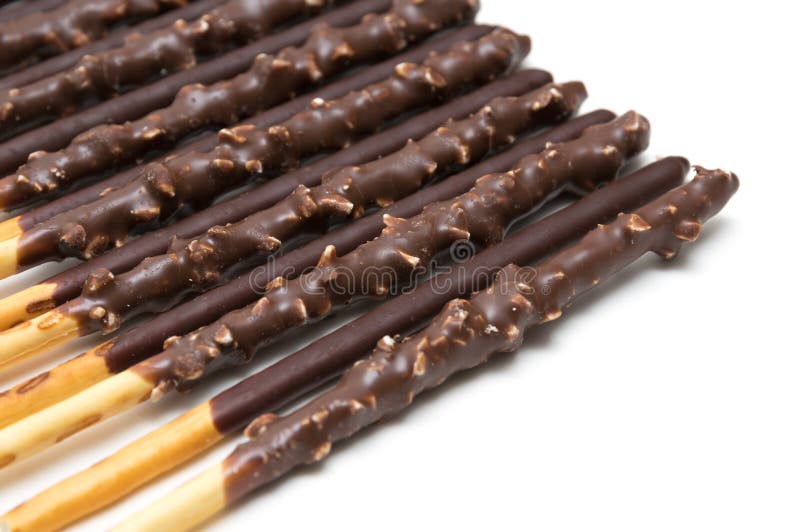 Chocolate Filled Biscuit Sticks on White Background Dessert Image