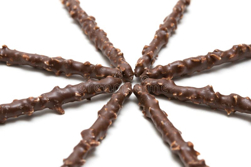 Chocolate Filled Biscuit Sticks on White Background Dessert Image