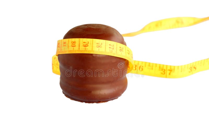 Isolated on white chocolate foam kiss aka chocolate covered marshmallow, wrapped with a tape measure, concept for temptation,giving in to your cravings,diet,discipline,willpower,slim, loose weight, gain weight. Weight watchers stock images, royalty-free photos and pictures