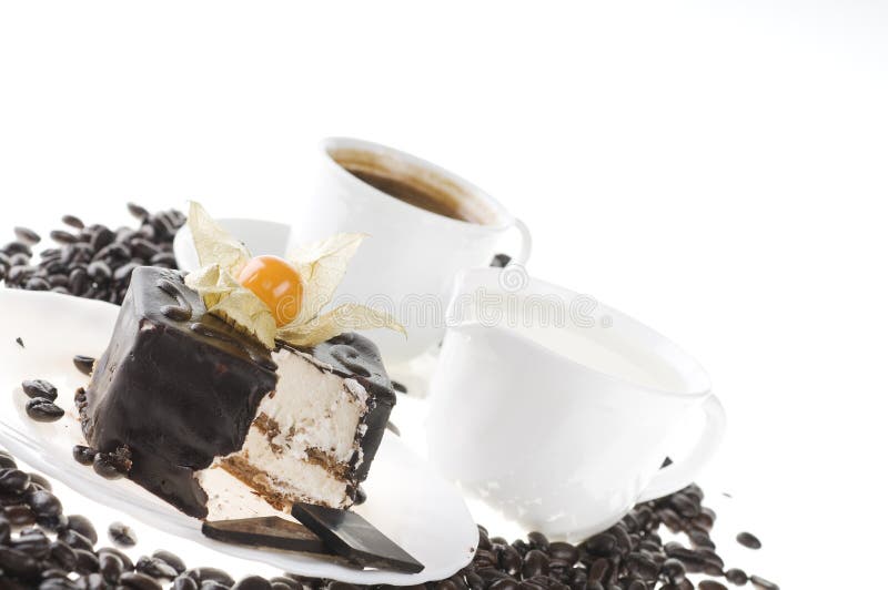 Chocolate food with coffee and milk