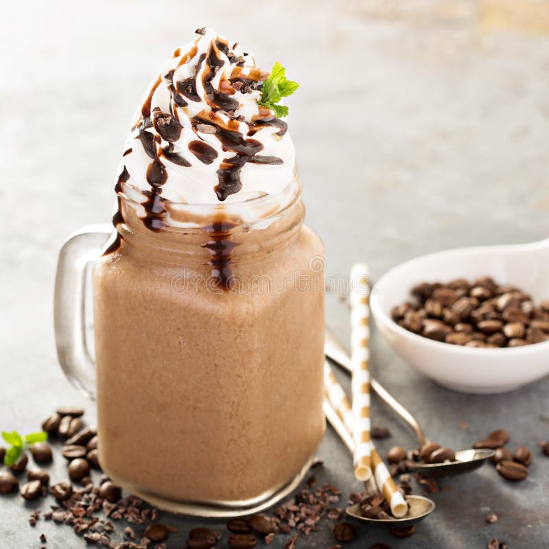 Chocolate Frappe Coffee with Whipped Cream Stock Photo Image of black