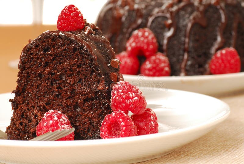 Chocolate fudge cake with raspberries