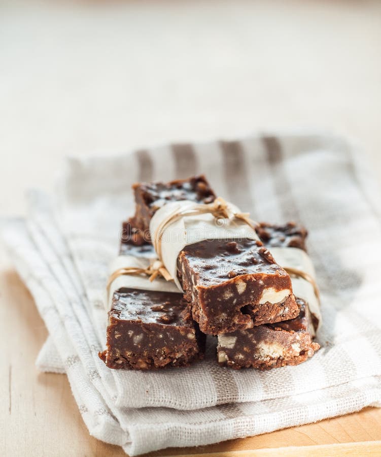 Chocolate Fudge with Nuts, Each Piece is Packed Separately Stock Photo