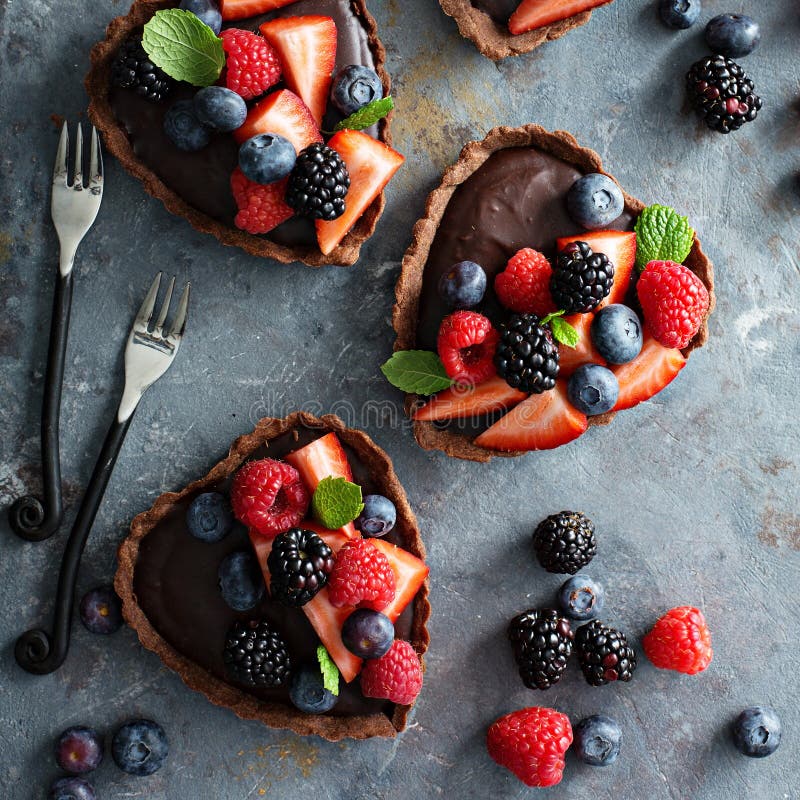 Chocolate Ganache Tarts with Fresh Berries Stock Image - Image of ...