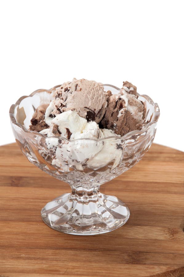 Chocolate Ice Cream Balls Served in a Crystal Bowl Stock Image Image