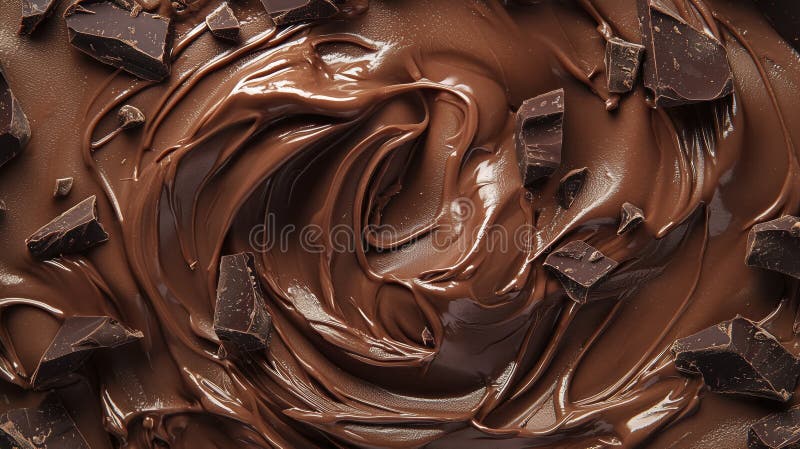 Chocolate ice cream with chocolate pieces, creamy texture, top view royalty free stock photos
