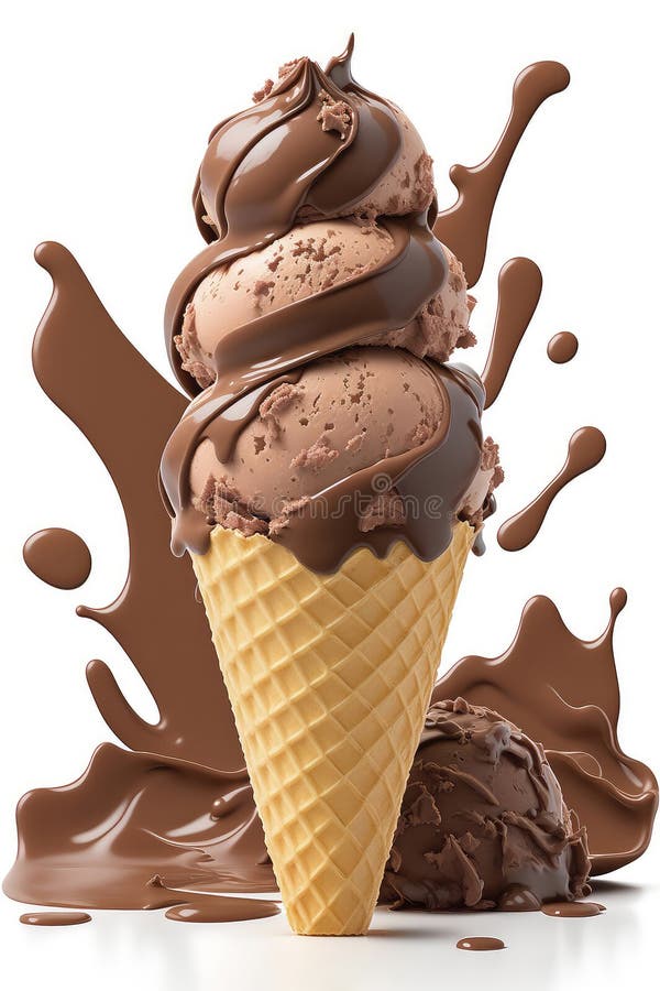 Chocolate ice cream cone isolate on white background. royalty free illustration