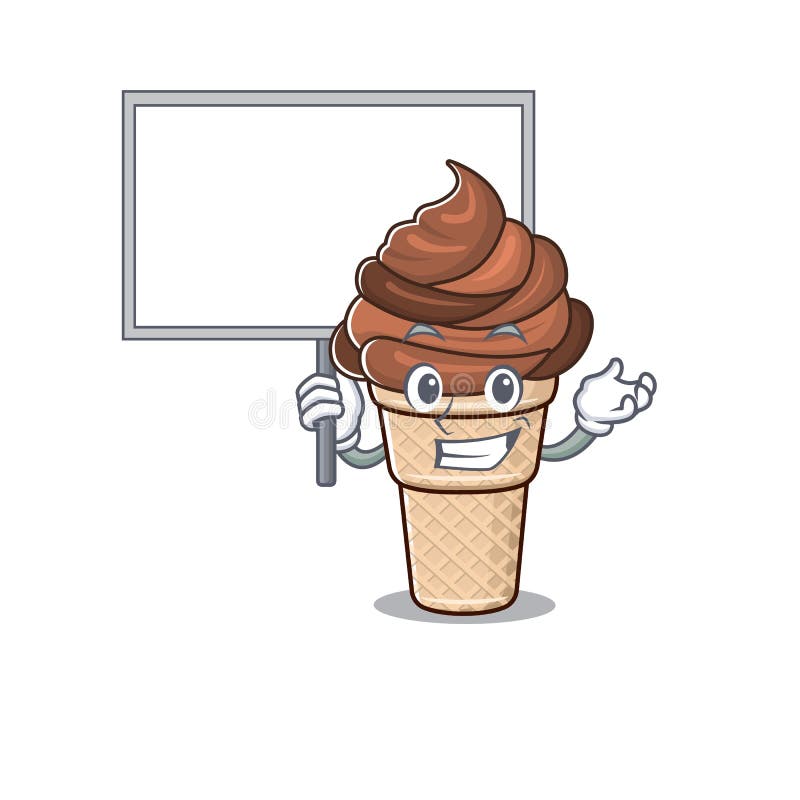 Chocolate Ice Cream Cute Cartoon Character Bring A Board Stock Vector