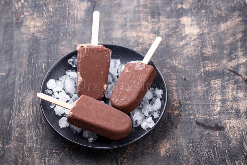 Chocolate Ice Cream Popsicles in Glaze Stock Image Image of dairy