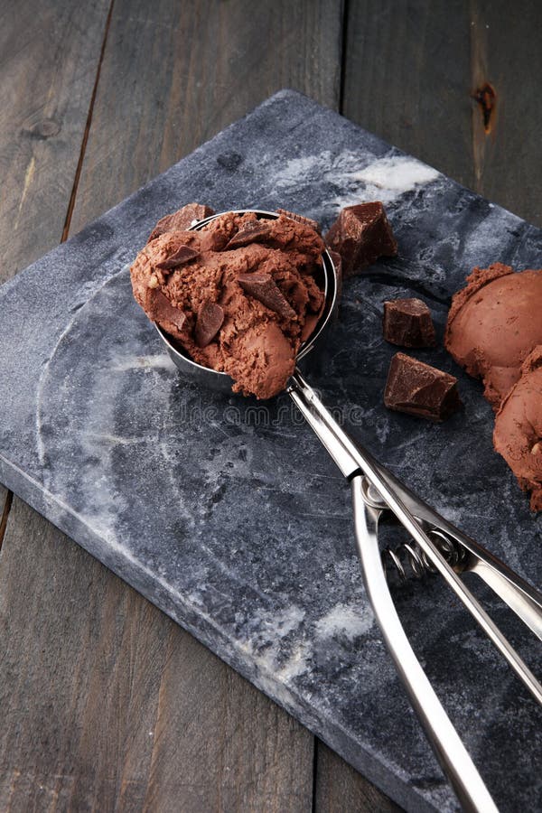 Chocolate Ice Cream Scoop, Scooped with a Ice Spoon. Stock Image