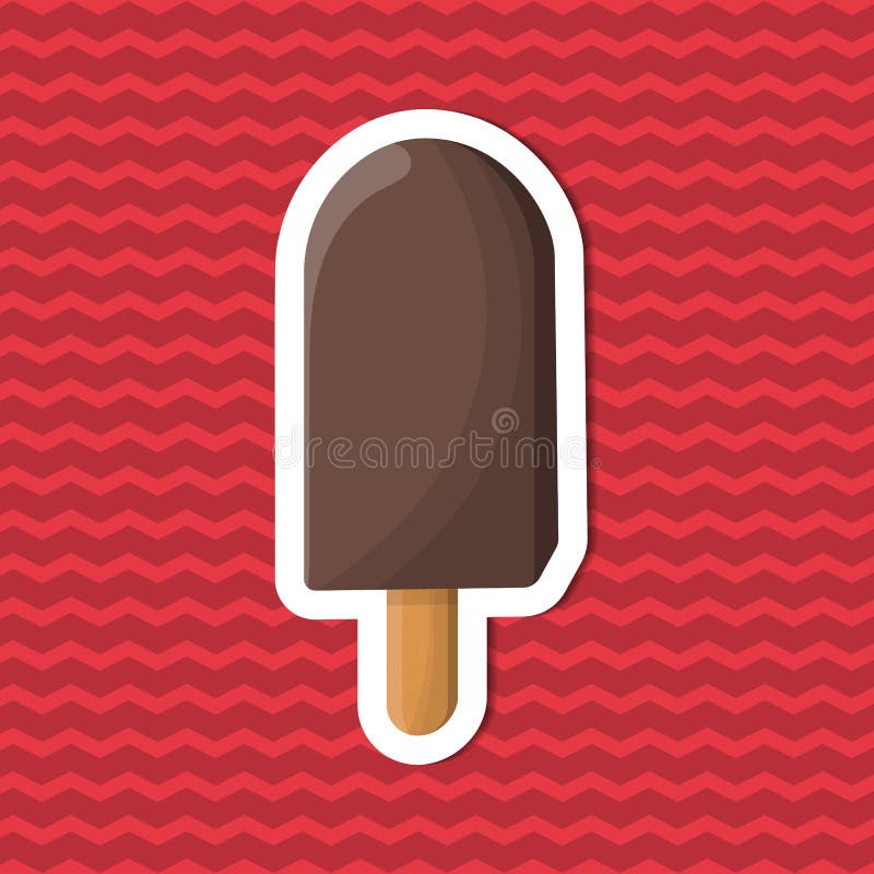 Chocolate Ice Cream Sticker On Red Striped Background. Graphic Design