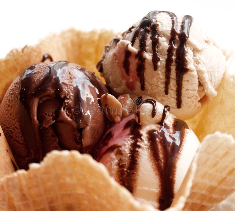 Chocolate Ice Cream in Wafer Bowl on White Background Stock Image