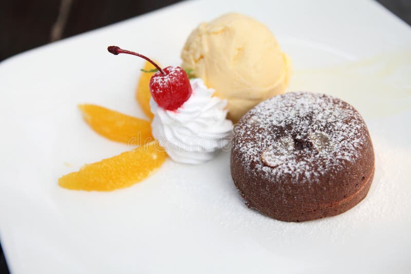 Chocolate Lava Cake with Ice Cream Stock Photo Image of fruit
