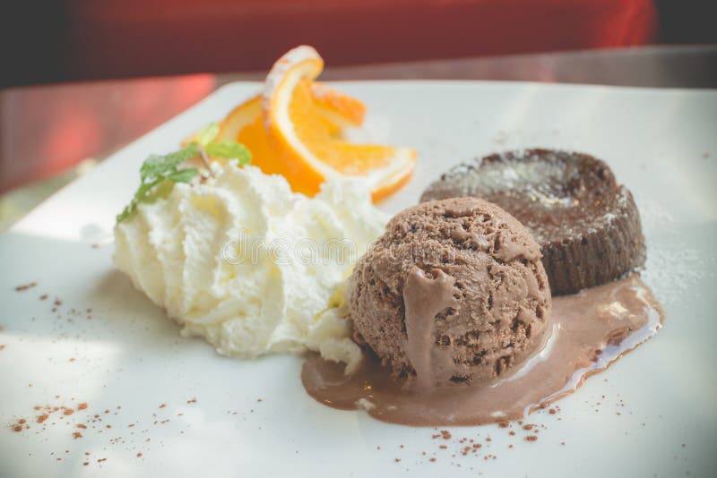 Chocolate Lava Cake Set with Ice Cream Stock Photo - Image of bakery
