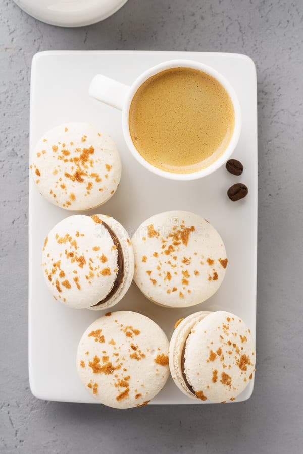 Chocolate Macarons and Coffee for Dessert. Coffee Day in a Cafe Stock Photo Image of almond