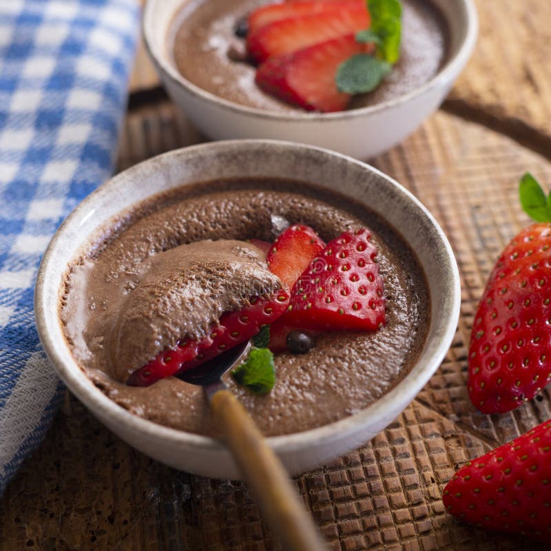 Chocolate Mousse Dessert with Red Berries. Stock Photo Image of