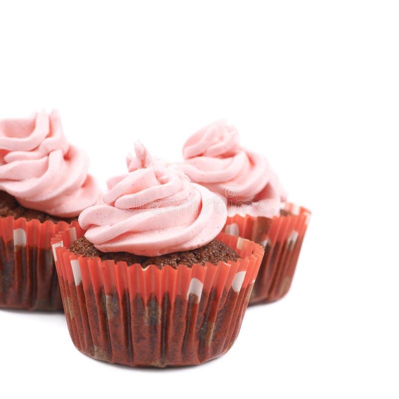 Chocolate Muffin with Pink Cream Isolated Stock Image - Image of cake ...