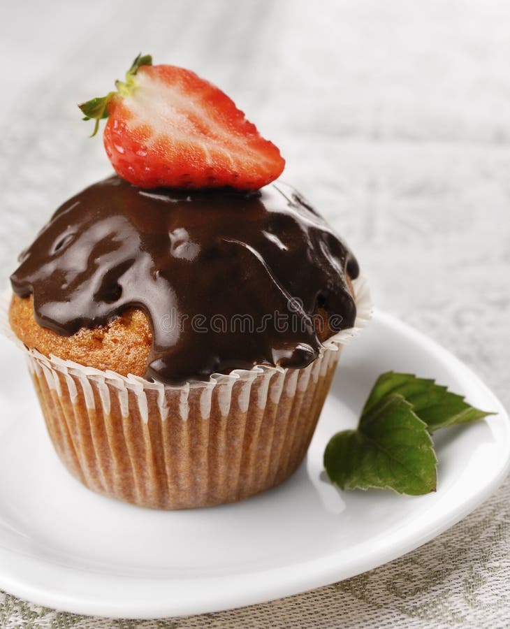 Chocolate Muffin with Strawberry on Top Stock Image Image of dessert, tasty 28892173