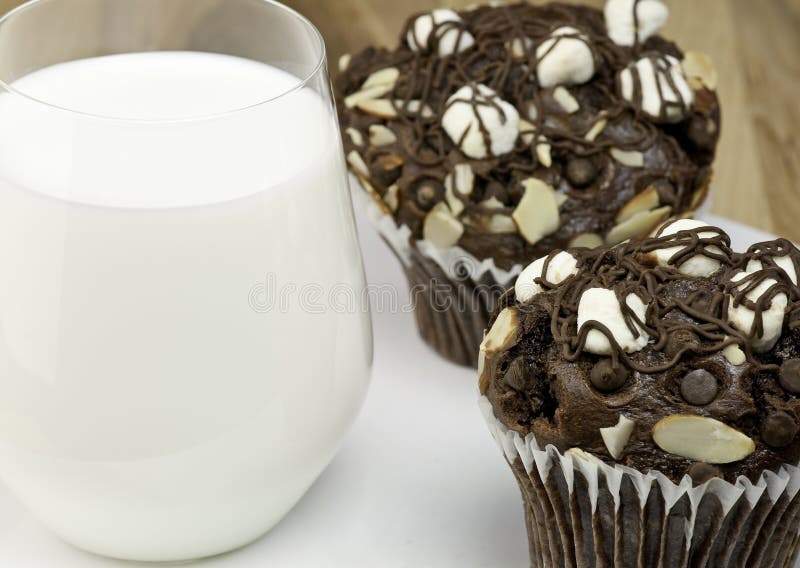 Chocolate muffins and milk stock image. Image of delicious 17474893
