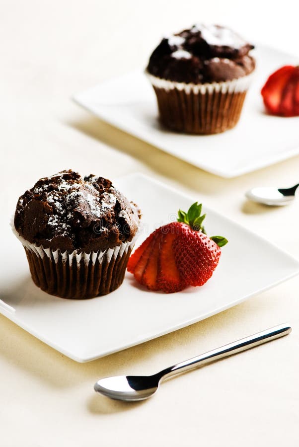 Chocolate Muffins with Strawberries Stock Image Image of muffin