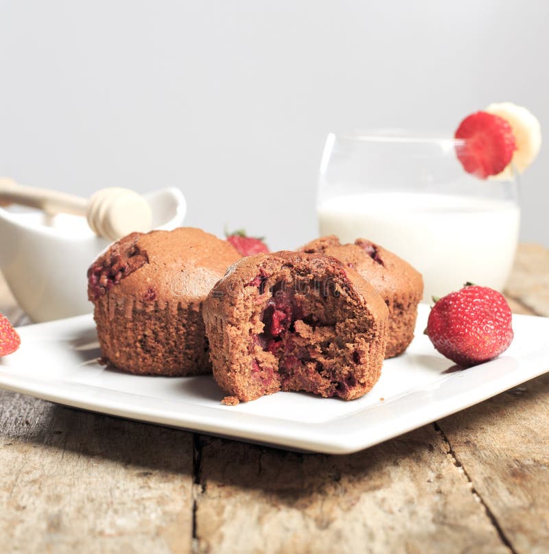 Chocolate Muffins with Strawberries Stock Photo Image of muffins