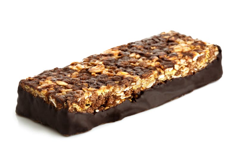 Chocolate, Oat and Nut Bar Isolated on White. Stock Photo Image of