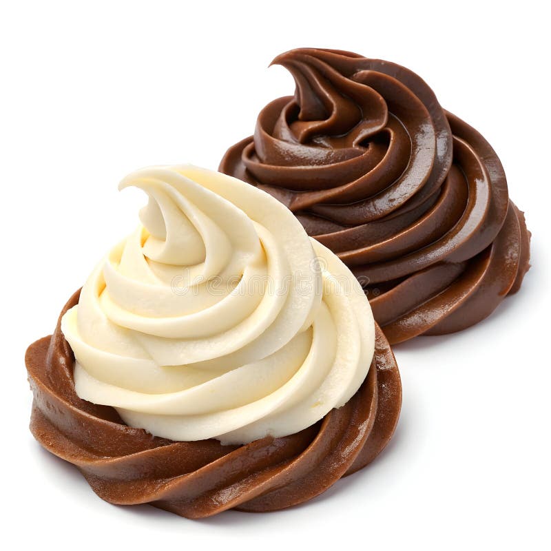 Chocolate och Vanilla Cream Swirls isolerade på vit bakgrund stock illustrationer