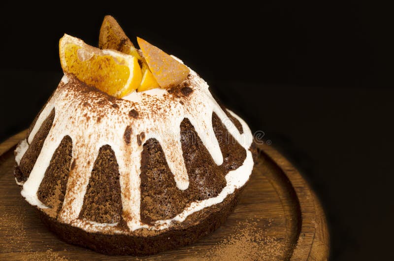 Chocolate orange cake covered with icing