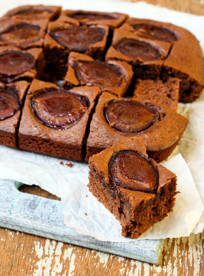 Chocolate and plum cake stock photo. Image of cake, baked 34653292