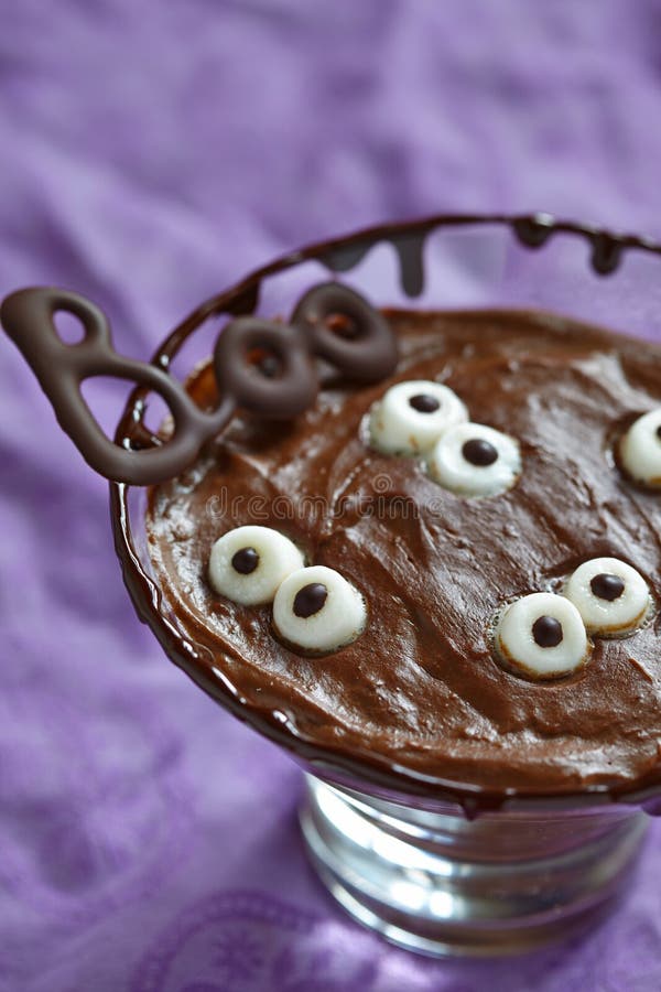 Chocolate Pudding with Marshmallow for Halloween Stock Image Image of