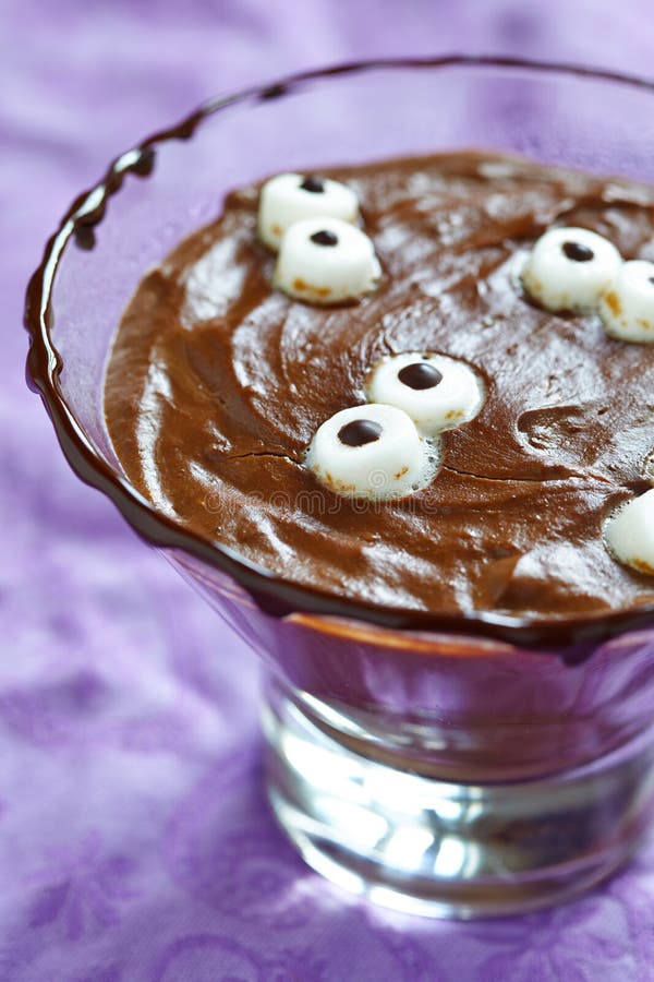 Chocolate Pudding with Marshmallow for Halloween Stock Photo Image of