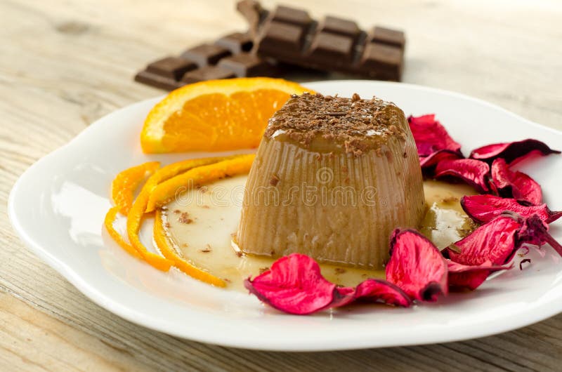 Chocolate Pudding on Wood Background Stock Photo Image of creme