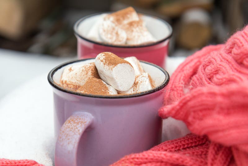 Chocolate Quente Com O Marshmallow No Copo Verde Imagem de Stock