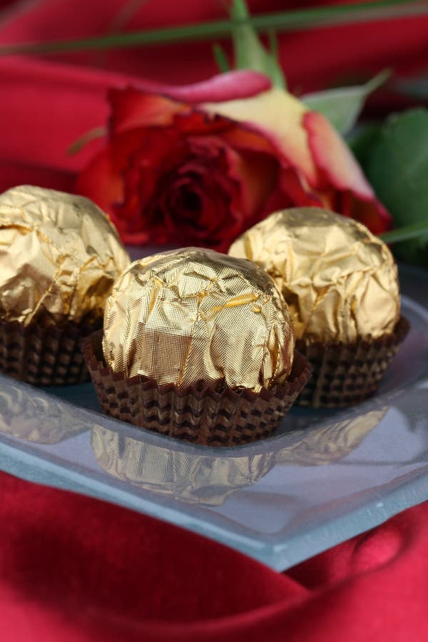 Chocolate and rose stock image. Image of green, present 14304645