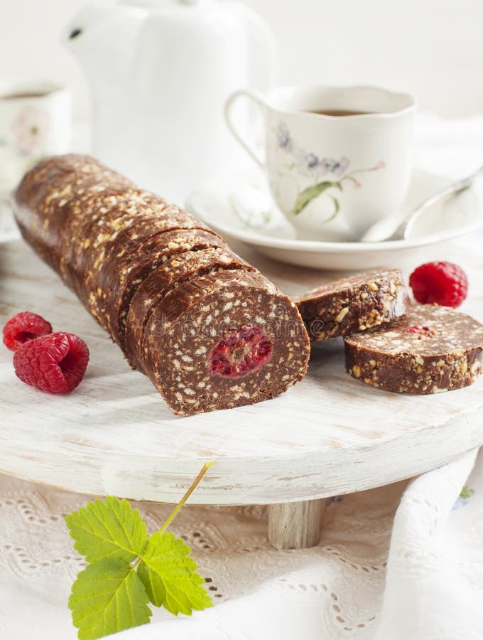 Chocolate Salami stock photo. Image of cake, slices, composition 3937450