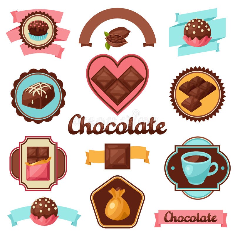 Chocolate Set of Badges and Labels with Various Stock Vector