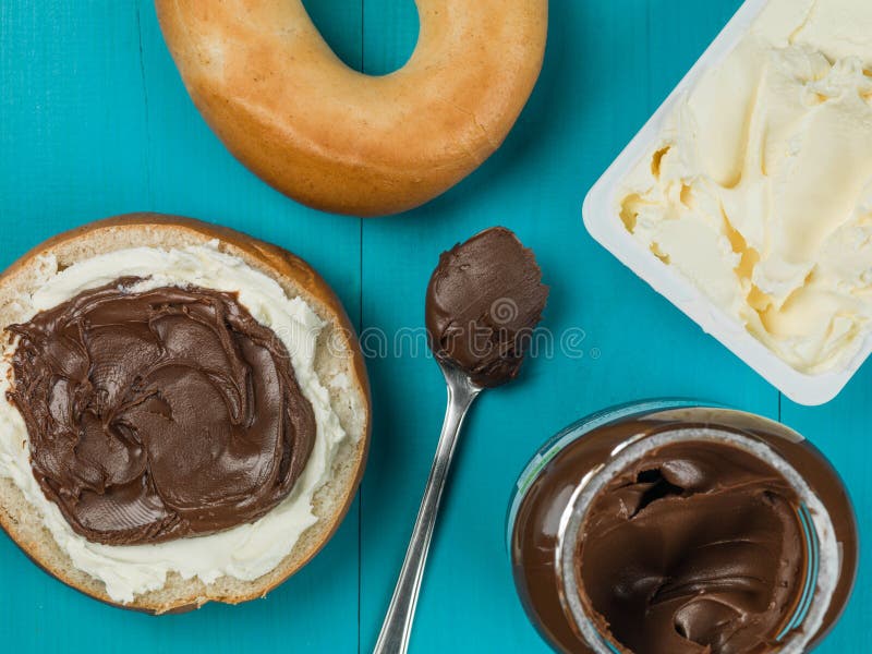 Chocolate Spread and Cream Cheese Bagel Stock Photo Image of dieting