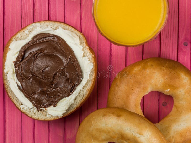 Chocolate Spread and Cream Cheese Bagel Stock Image Image of finger