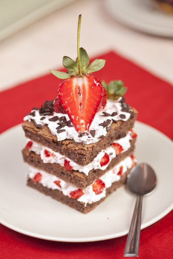 Chocolate Strawberry Cake with Whipped Cream Stock Image Image of