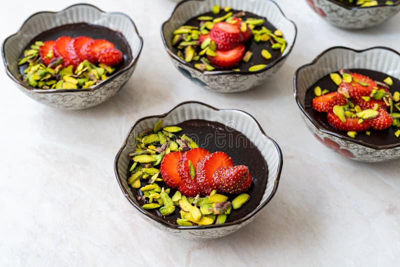 Chocolate StrawBerry Parfait Pudding with Pistachio Stock Image Image