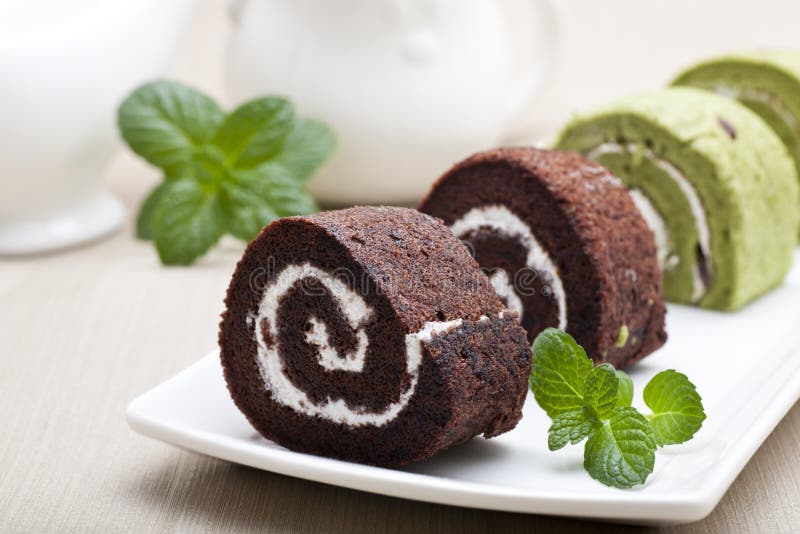 Chocolate swiss roll royalty free stock photos