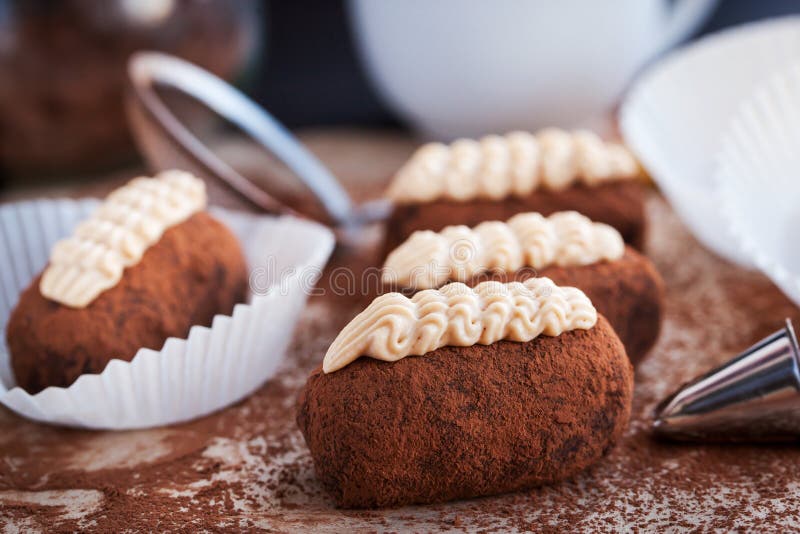 Chocolate Truffle Rum Balls Cakes Stock Photo Image of frosting