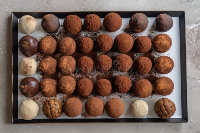 Chocolate truffles arranged in neat rows on platter vector illustration