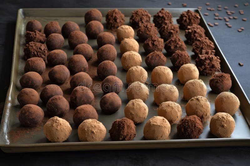 Chocolate truffles arranged in neat rows on platter royalty free illustration