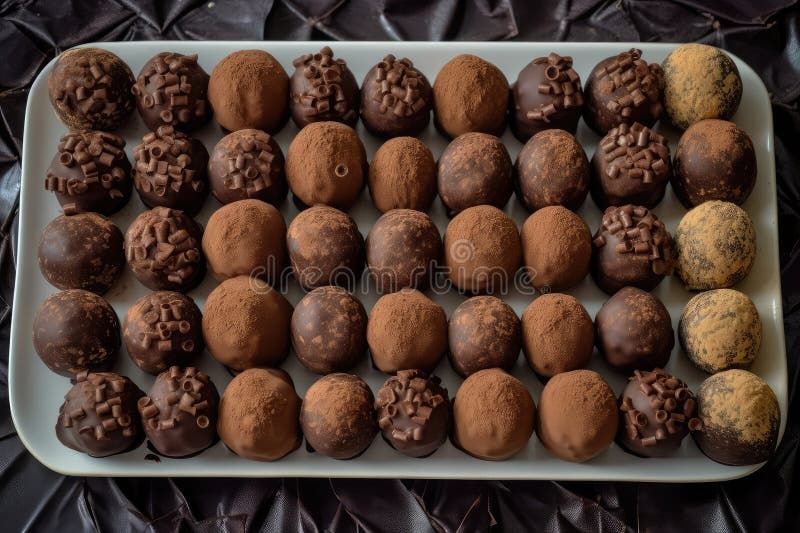 Chocolate truffles arranged in neat rows on platter royalty free illustration